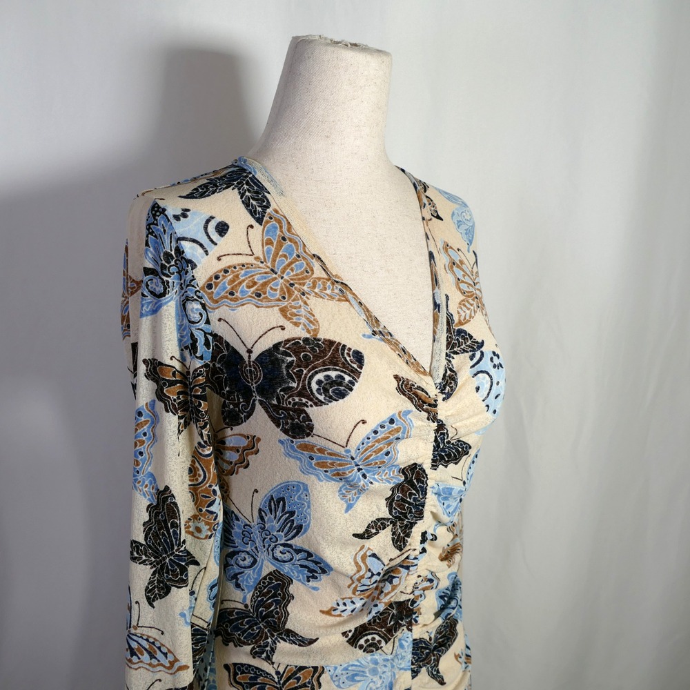 Vintage Karen Kane Y2K Fairy Butterfly Top Size M Petite Ruched Sheer Whimsical